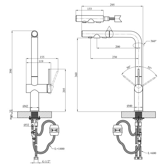 Додаткове фото - Змішувач для кухні Kroner KRP Kuche - GRP03839