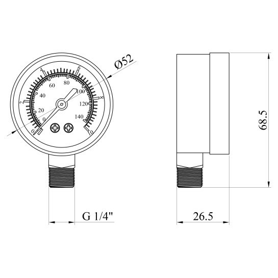 Додаткове фото - Манометр Forwater 1/4" 7-10 Bar нижнє підключення