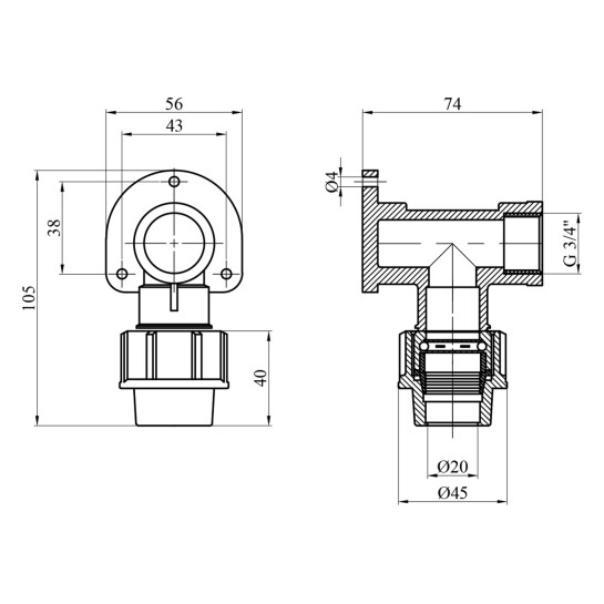 Додаткове фото - Коліно настінне ПЕ SantehPlast 20х3/4" РВ