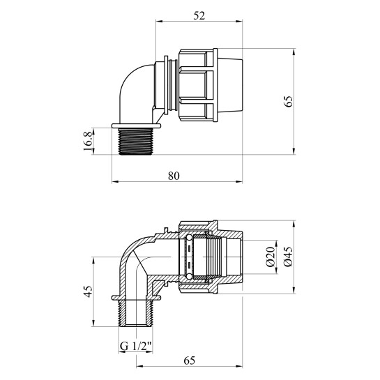 Додаткове фото - Коліно ПЕ STR 20х1/2" РЗ