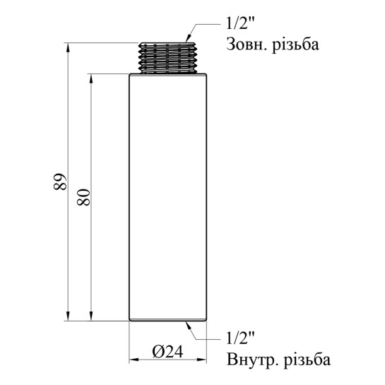 Додаткове фото - Подовжувач Karro 1/2" ВЗ, L=80 мм хромований KR-3209