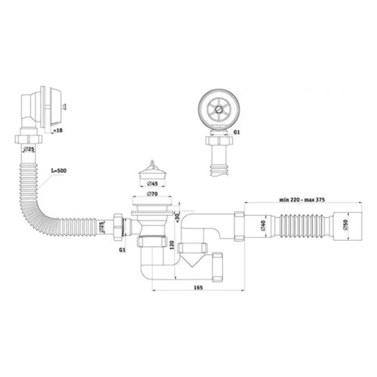 Додаткове фото - Сифон для ванної ANIplast 1 1/2"х50 мм з ревізією C6255