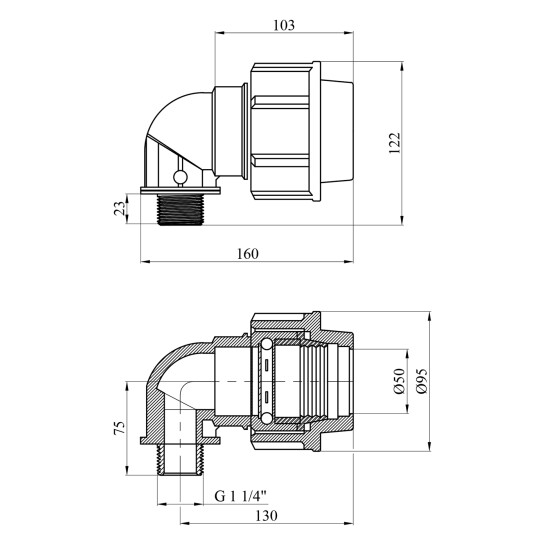 Додаткове фото - Коліно ПЕ SantehPlast 50х1 1/4" РЗ