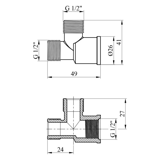 Додаткове фото - Трійник посилений LexLine 1/2" ВЗЗ латунний УК0204-В