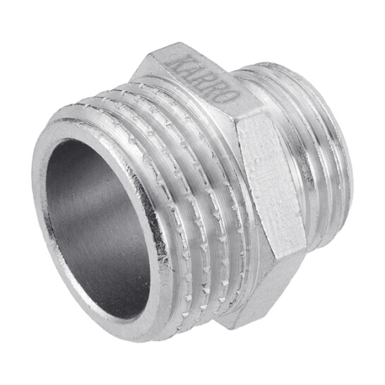 Ніпелі латунні Ніпель перехідний Karro 1/2"х3/8" ЗЗ нікельований KR-3114