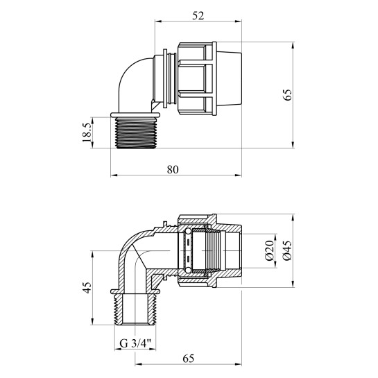 Додаткове фото - Коліно ПЕ STR 20х3/4" РЗ
