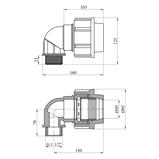 Додаткове фото - Коліно ПЕ SantehPlast 50х1 1/2" РЗ