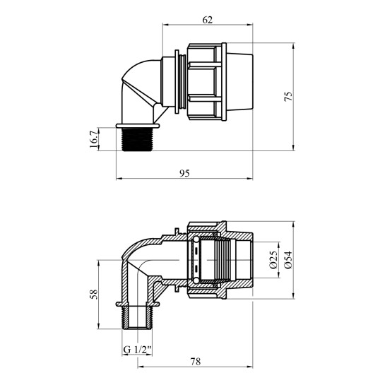 Додаткове фото - Коліно ПЕ STR 25х1/2" РЗ