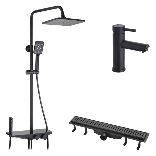 Головне фото - Набор 3 в 1 душова система Kroner Armada-SCH066 + змішувач Edelstahl Klassisch-SCH010 +  трап лінійний Harz SCH60 Sektion Schwarz