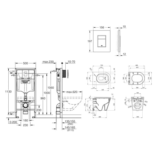 Додаткове фото - Комплект 4 в 1: Інсталяція Grohe Rapid SL 3 в 1 38772001 + Унітаз безобідковий Kroner Armada WHI513636 TORNADO (38772001KA51T)