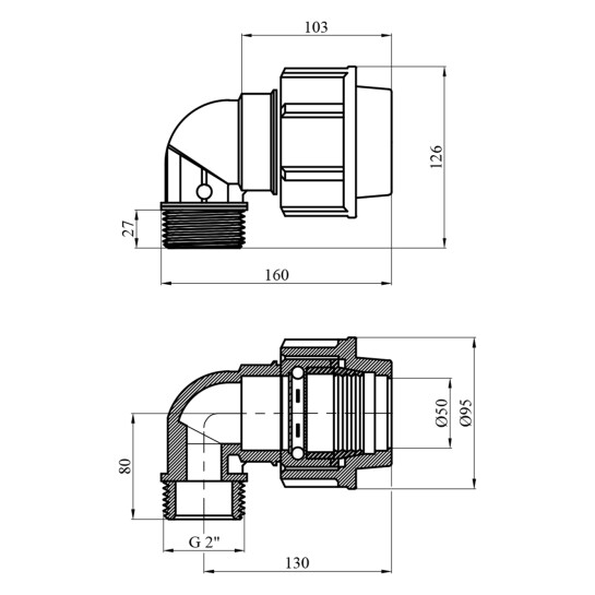 Додаткове фото - Коліно ПЕ SantehPlast 50х2" РЗ