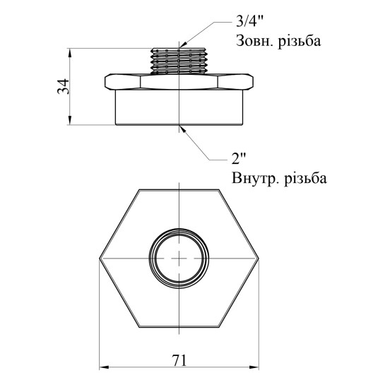 Додаткове фото - Перехідник Karro 2"х3/4" ВЗ нікельований KR-3117