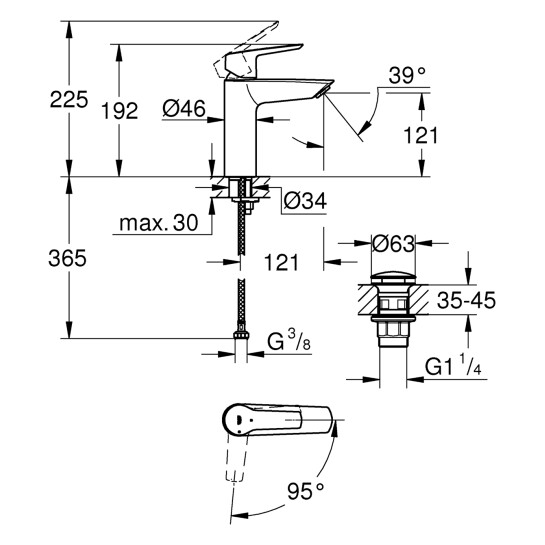 Додаткове фото - Змішувач для раковини Grohe QuickFix Start ES M-Size 237462432 з донним клапаном