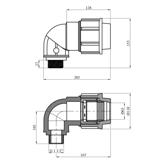 Додаткове фото - Коліно ПЕ SantehPlast 63х1 1/2" РЗ