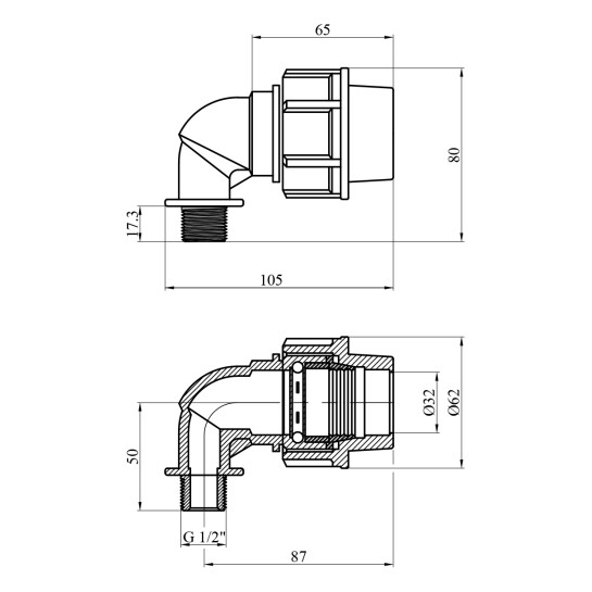 Додаткове фото - Коліно ПЕ STR 32х1/2" РЗ