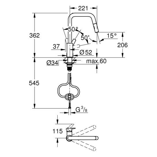 Додаткове фото - Змішувач для кухні з висувним виливом Grohe QuickFix Start 30631000 
