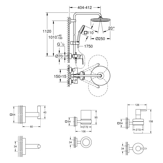 Додаткове фото - Душова система Grohe QuickFix Vitalio Comfort 26985001 з набором аксесуарів для ванної кімнати BF40961SC