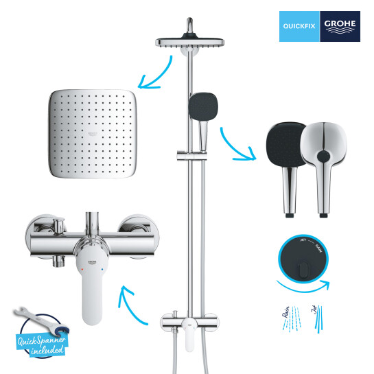 Додаткове фото - Душова система Grohe QuickFix Vitalio Comfort 26985001 з набором аксесуарів для ванної кімнати BF40961SC