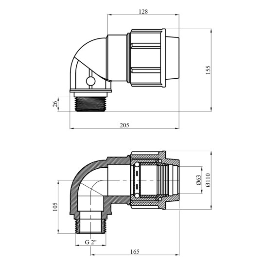 Додаткове фото - Коліно ПЕ SantehPlast 63х2" РЗ