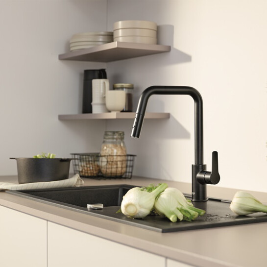 Додаткове фото - Змішувач для кухні з висувним виливом Grohe QuickFix Start 306312430 