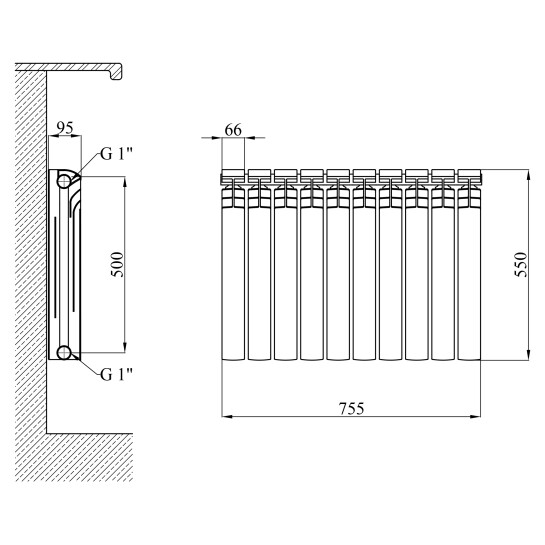 Додаткове фото - Радіатор біметалевий Calor Optimal FB-500C 20 бар 500х96 мм