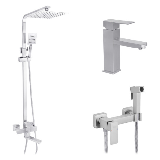 Головне фото - Набор 3 в 1 душова система Kroner Edelstahl Kubus-ESG063 + змішувач Edelstahl Kubus-ESG010 + змішувач Kroner Edelstahl Kubus-ESG052