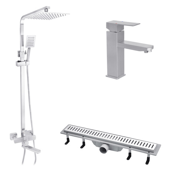 Головне фото - Набор 3 в 1 душова система Kroner Edelstahl Kubus-ESG063 + змішувач Edelstahl Kubus-ESG010 + трап лінійний Harz S60 Sektion