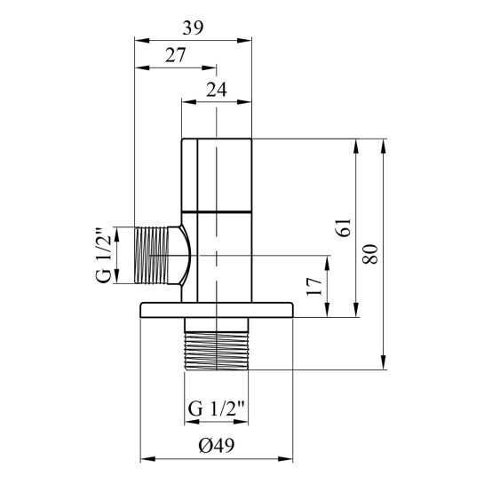 Додаткове фото - Кран приладовий для підключення Karro 1/2"х1/2" ЗЗ хромований KR-3115