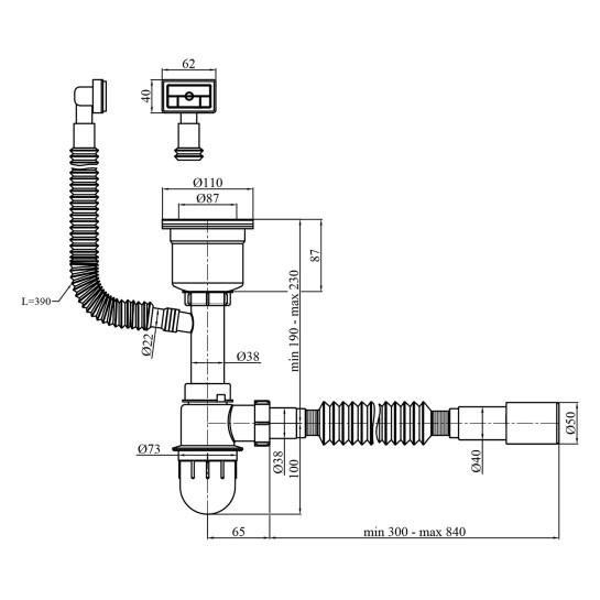 Додаткове фото - Сифон для кухонної мийки Kroner KRP Siphon - 021 3 1/2"х50/40 мм