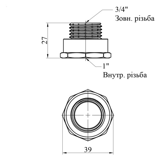 Додаткове фото - Перехід STA 1"х3/4" ВЗ латунний
