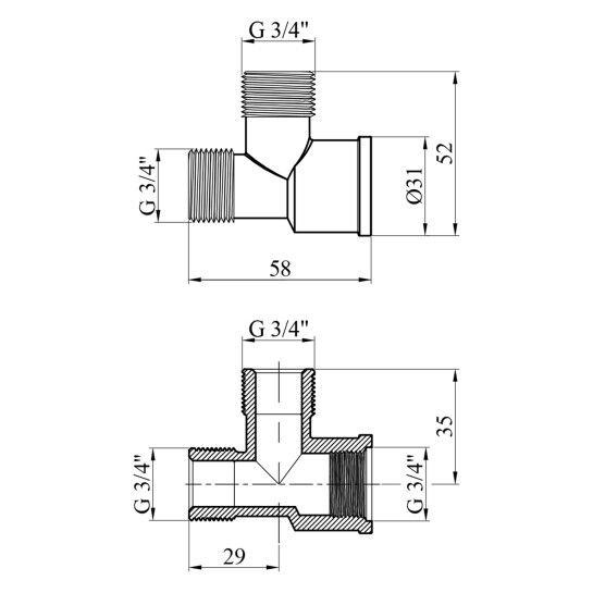 Додаткове фото - Трійник посилений LexLine 3/4" ЗЗВ латунний УК0209-В