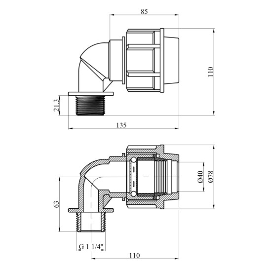 Додаткове фото - Коліно ПЕ STR 40х1 1/4" РЗ