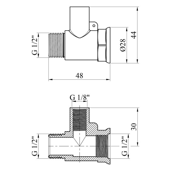 Додаткове фото - Трійник посилений LexLine 1/2"х1/2''хМ10 ЗВВ латунний УК0243-В