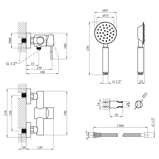 Додаткове фото - Змішувач для душу Kroner KRP Edelstahl Klassisch - ESG050