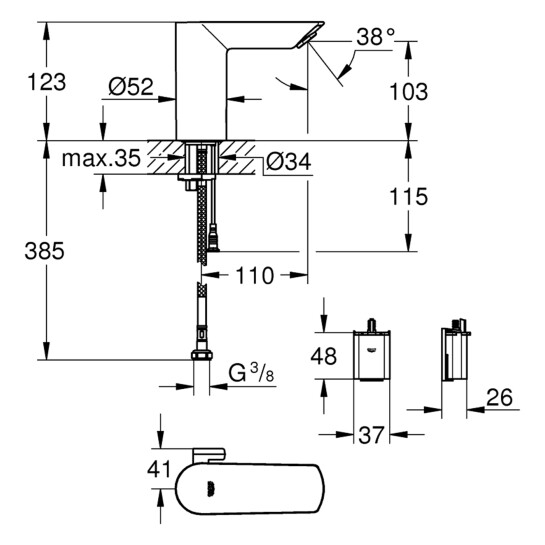 Додаткове фото - Змішувач безконтактний для раковини Grohe Bau Cosmopolitan E 36451000