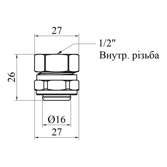 Додаткове фото - Муфта металопластикова STA (DN) 16х1/2" РВ нікельована