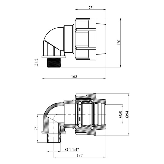 Додаткове фото - Коліно ПЕ STR 50х1 1/4" РЗ