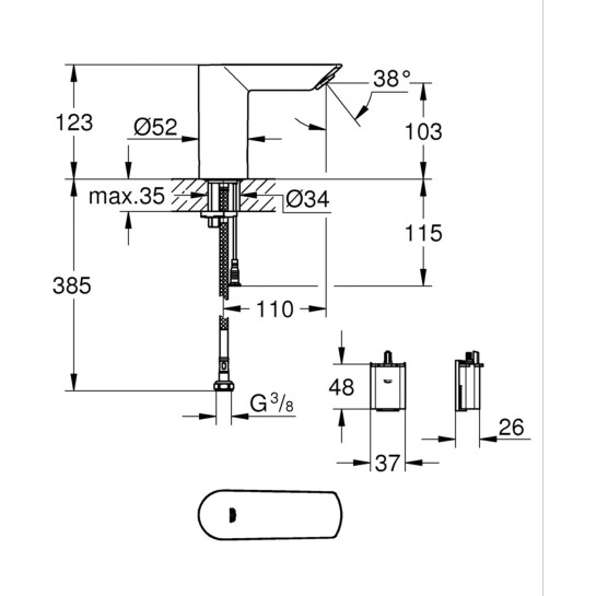 Додаткове фото - Змішувач безконтактний для раковини Grohe Bau Cosmopolitan E 36452000 без змішування