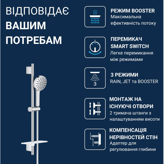 Додаткове фото - Душовий гарнітур Grohe QuickFix Vitalio Joy+ 120, 3 режими струменю 1348660000