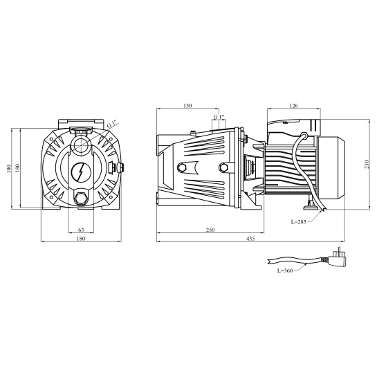 Додаткове фото - Насос поверхневий самовсмоктуючий Agua JET 100L Нmax 45 м Qmax 52 л/хв P 1100 Вт корпус чавун