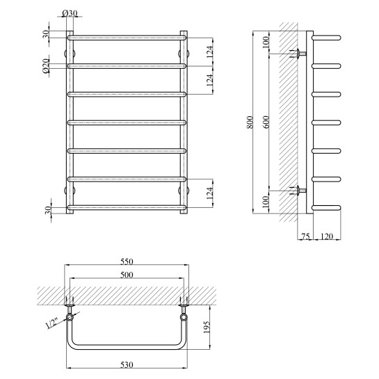 Додаткове фото - Сушарка для рушників водяна Kroner KRP Stil WT800x500-7