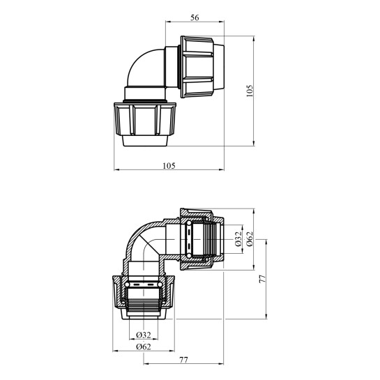 Додаткове фото - Коліно ПЕ SPT 32х32 мм