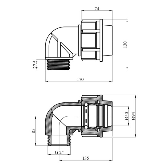 Додаткове фото - Коліно ПЕ STR 50х2" РЗ