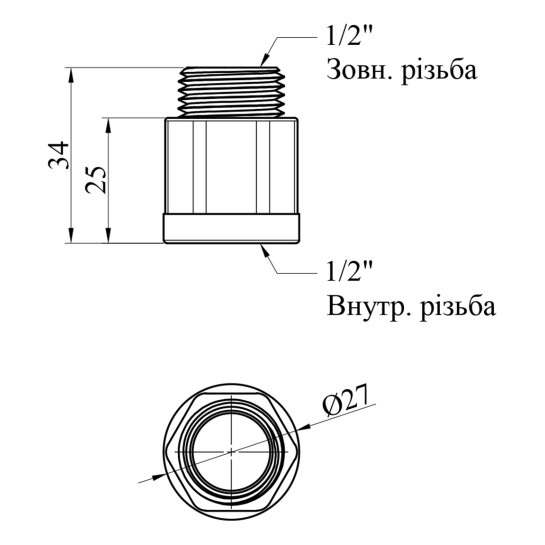 Додаткове фото - Подовжувач посилений LexLine 1/2" ВЗ, L=25 мм латунний УК0601-В25