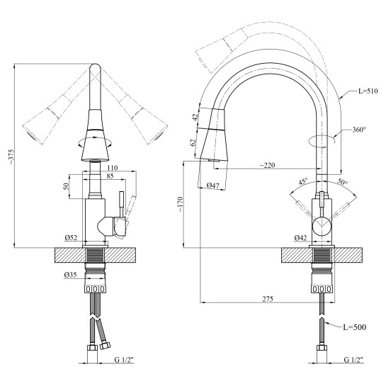 Додаткове фото - Змішувач для кухні Kroner KRP Edelstahl Klassisch - PVD031BLK
