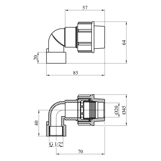 Додаткове фото - Коліно ПЕ SantehPlast 20х1/2" РВ
