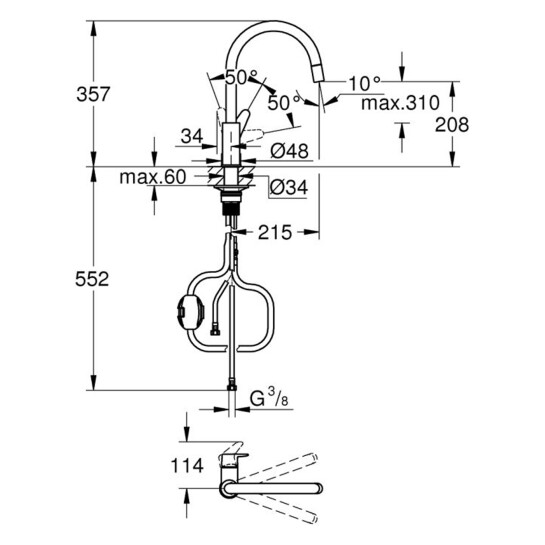 Додаткове фото - Змішувач для кухні з висувним виливом Grohe StartCurve 30562000
