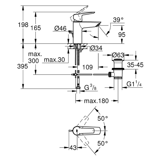 Додаткове фото - Змішувач для раковини Grohe QuickFix Start  S-Size з донним клапаном 24209002