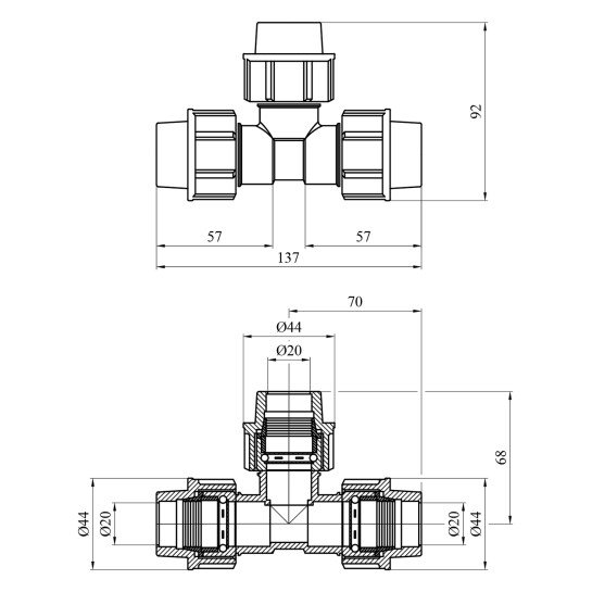 Додаткове фото - Трійник ПЕ SantehPlast 20 мм