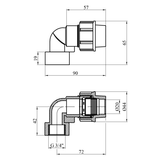 Додаткове фото - Коліно ПЕ SantehPlast 20х3/4" РВ